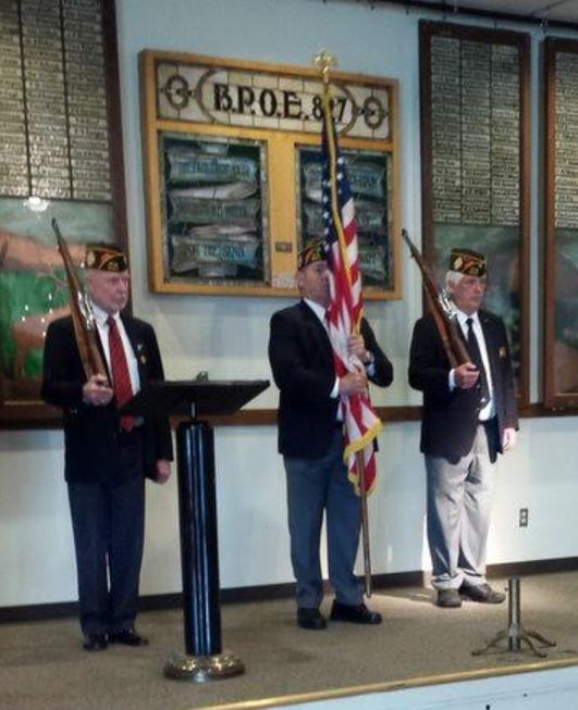 Harold Rodenberger, Joe Fitzgerald, and Bill Griffith participate in a color guard during the Ballard Elks’ Memorial Day Ceremony.